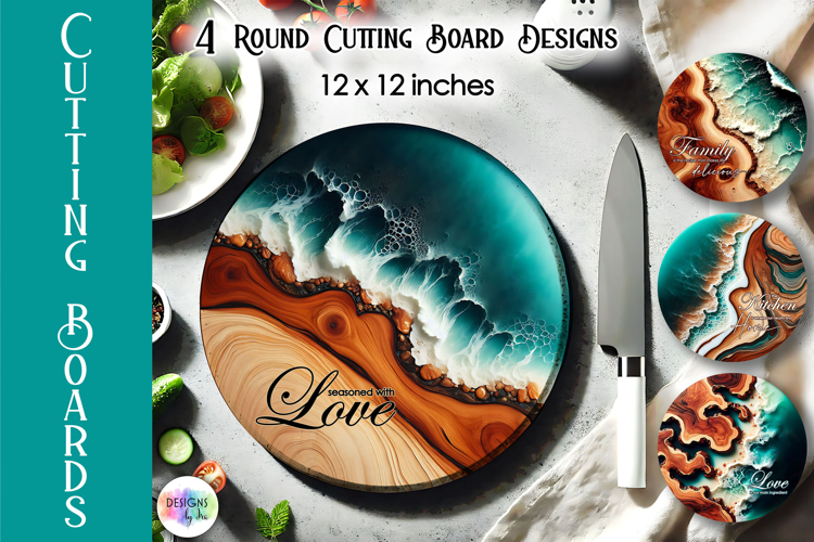 Round Cutting Board PNG, Ocean Resin Wood Designs