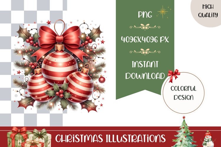 Christmas Balls Illustration, Cartoon Christmas PNG example image 1