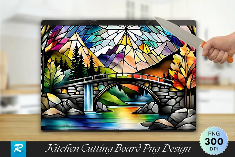 Mountain Stained Cutting Board Sublimation Design