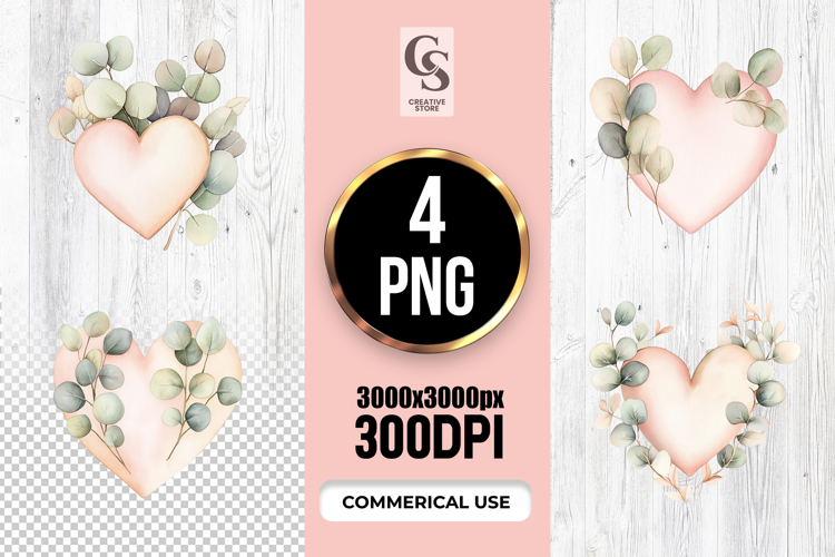 Soft Eucalyptus Heart Illustration Clipart Sublimation PNG