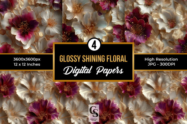 Glossy Shining Floral Digital Paper Pattern