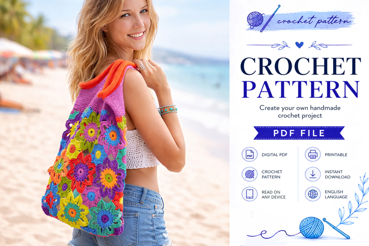 Floral Motif Crochet Tote Bag Pattern PDF