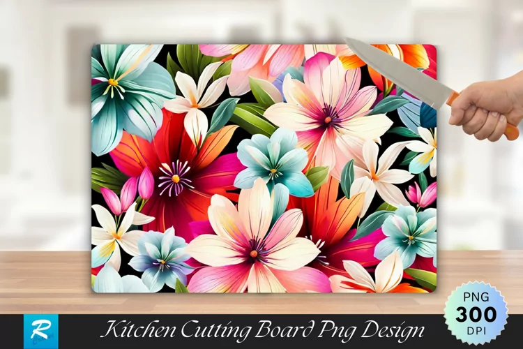 Pattern of Colorful Flower Cutting Board Sublimation Design