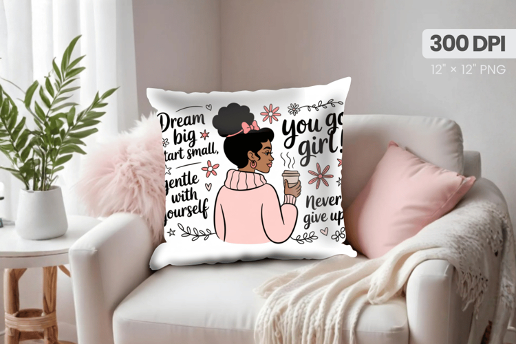 Afro Girl /Woman braided hair Pillow Design, Black Queen PNG