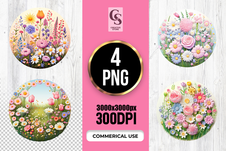 Spring Meadow Floral Circle Garden Sublimation PNG