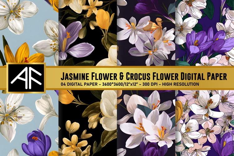Jasmine   Crocus Flower Digital Paper | Flower Pattern
