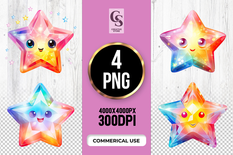 Cute Crystal Star Clipart Sublimation PNG