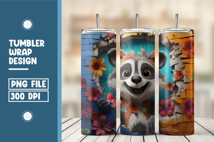 3D Raccoon tumbler warp design