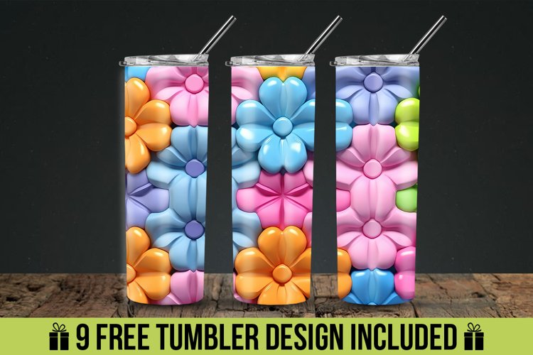 3d Colorful Flowers Tumbler Wrap Design example image 1