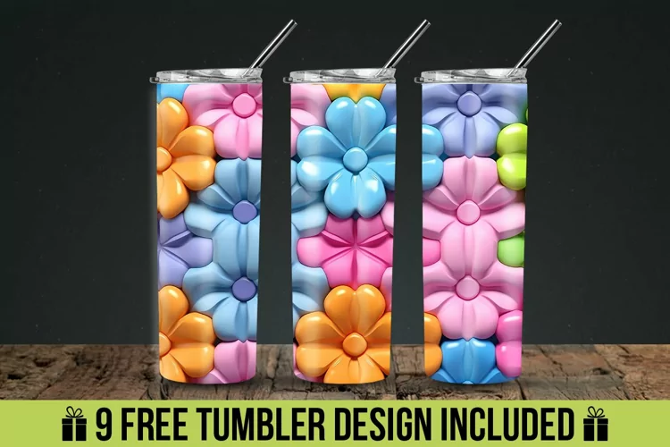 3d Colorful Flowers Tumbler Wrap Design
