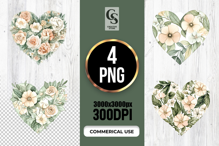 Vintage Botanical Floral Heart Illustration Clipart PNG