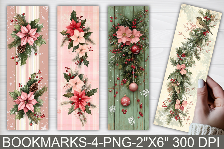 Christmas Pink Floral Bookmarks Printable