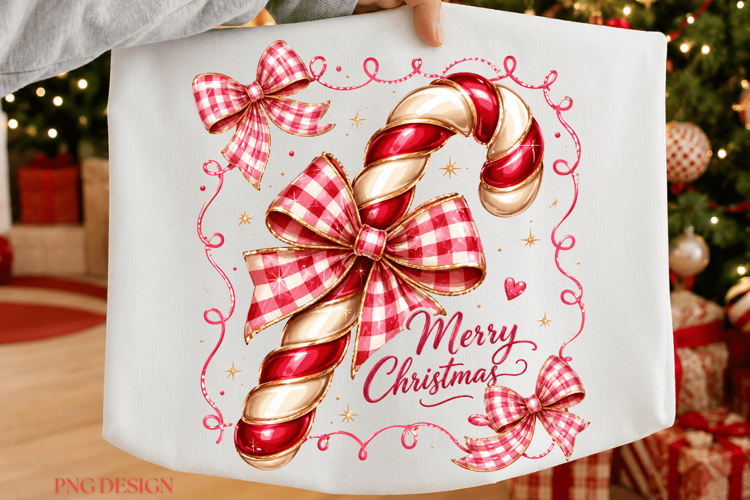 Merry Christmas Candy Cane PNG, Pink Christmas Bow PNG
