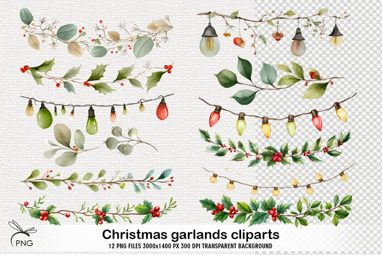 Christmas garlands cliparts - 12 Variations