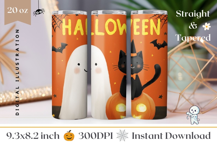 Cartoon Halloween Ghost Tumbler Wrap, Bats Tumbler Design