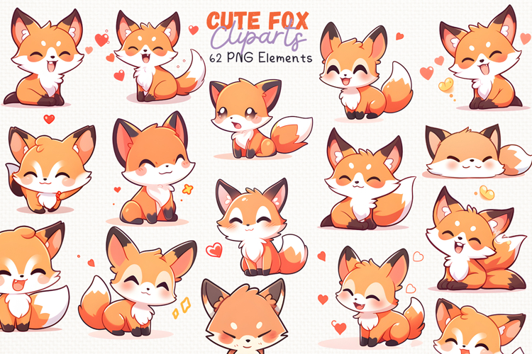 Cute Fox 62 Cliparts Collection