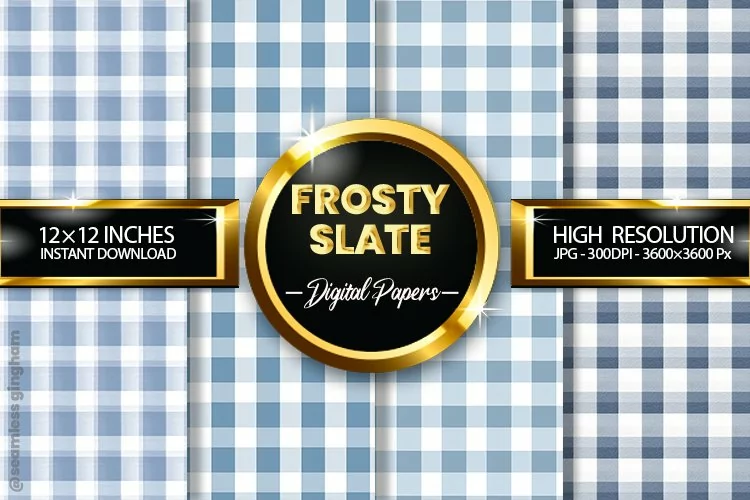 Frosty Slate Gingham Digital Papers 04 Variations
