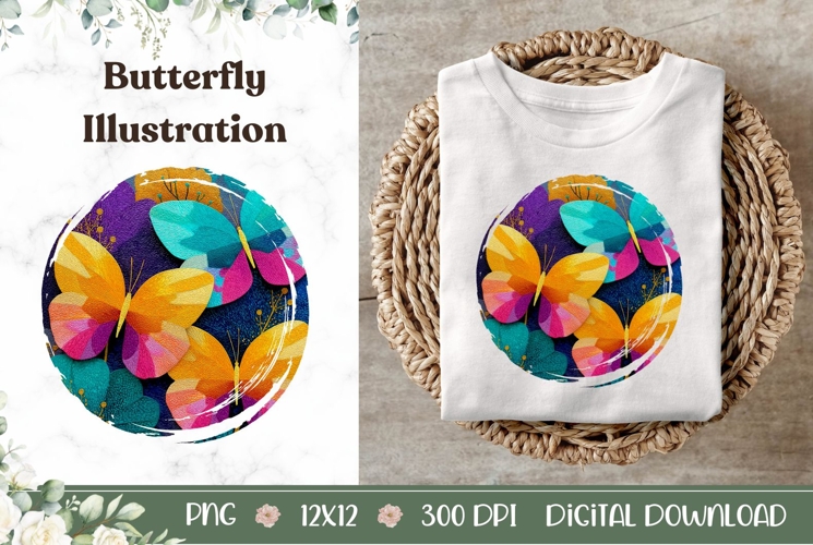 Cartoon Butterfly Illustration, Colorful Butterfly Print
