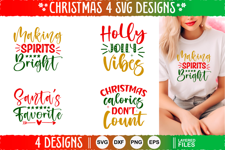 4 Christmas SVG Designs, Christmas SVG Cut file design