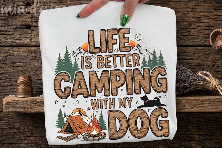 Camping with my Dog PNG, Vintage Retro Camper Sublimation example image 1