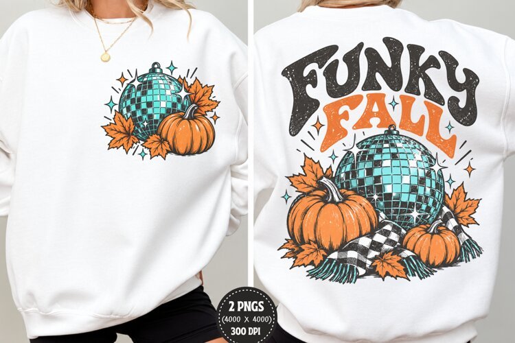 Funky Fall Front Back Shirt Design, Disco Pumpkin Front Back example image 1