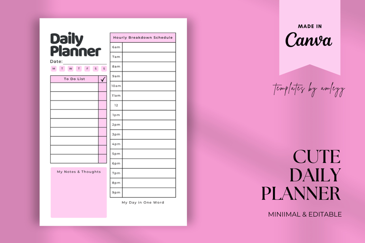 Aesthetic Cute Daily Planner Template