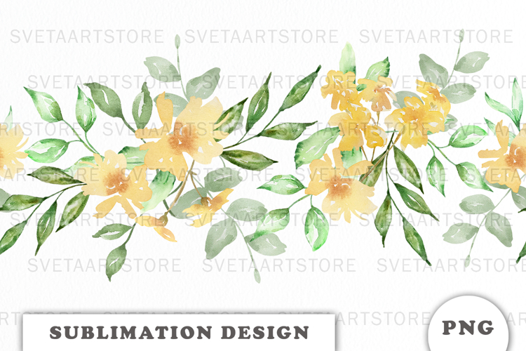 Watercolor Flowers Seamless Border png