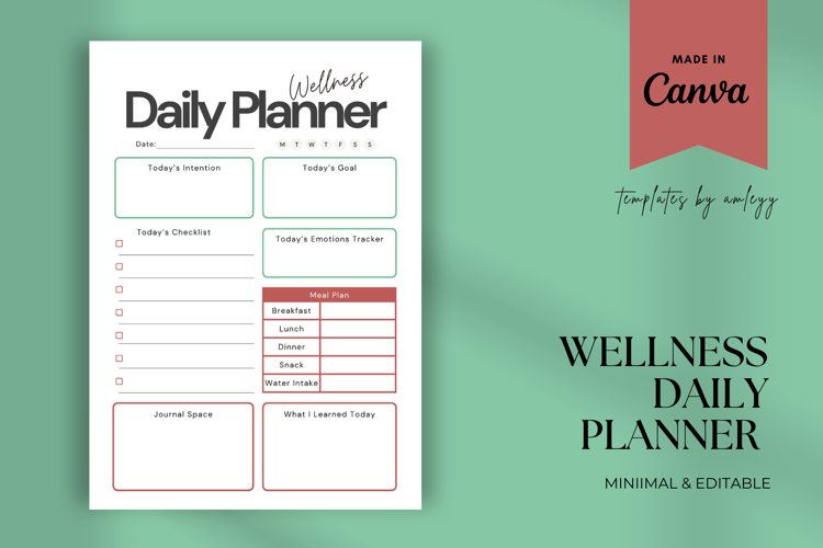 Aesthetic Wellness Daily Planner Template Canva Editable
