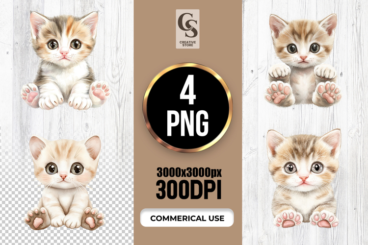Cute Baby Kitten Watercolor Clipart Sublimation PNG
