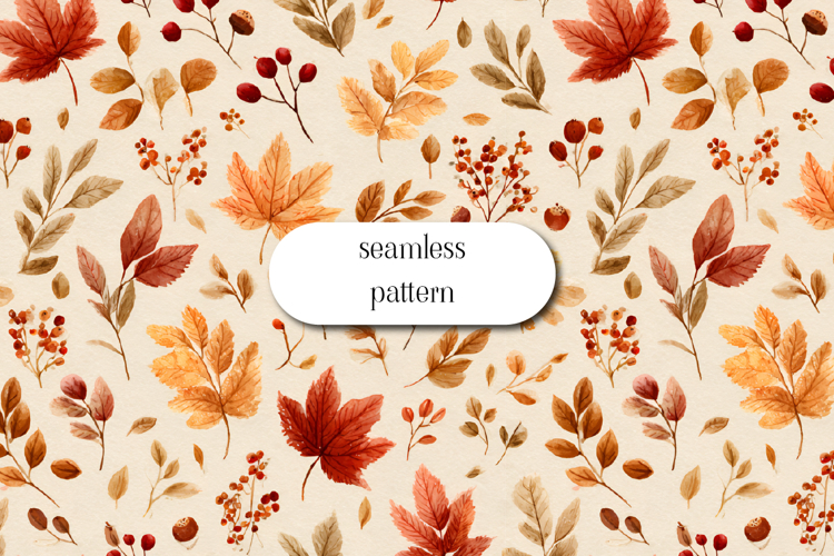 Autumn Leaves Seamless Pattern Watercolor Fall Design