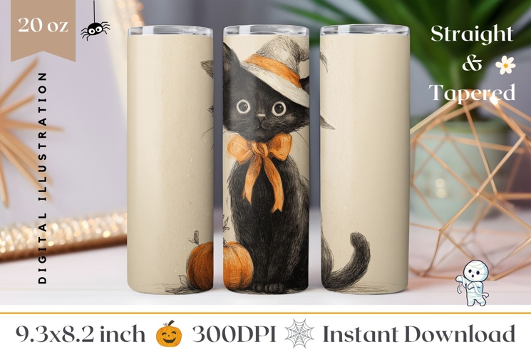 Cartoon Halloween Cat Tumbler, Halloween Black Cat PNG