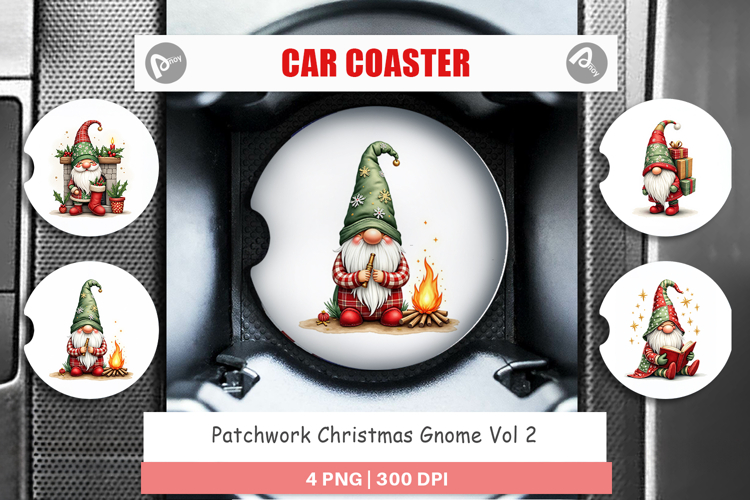 Patchwork Christmas Gnome Car Coaster