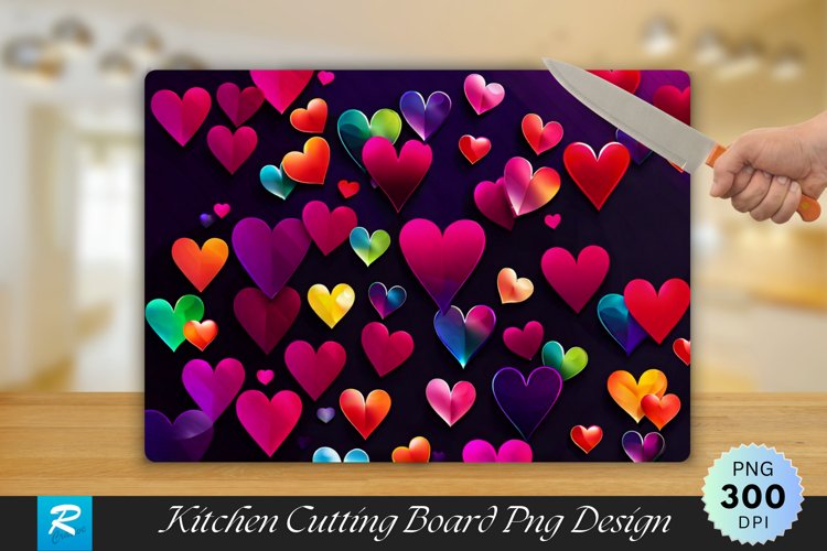 Colorful Hearts Cutting Board Sublimation Design example image 1