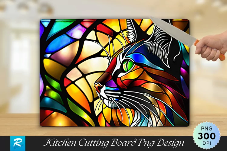 Cat Stained Glass Cutting Board Sublimation Design