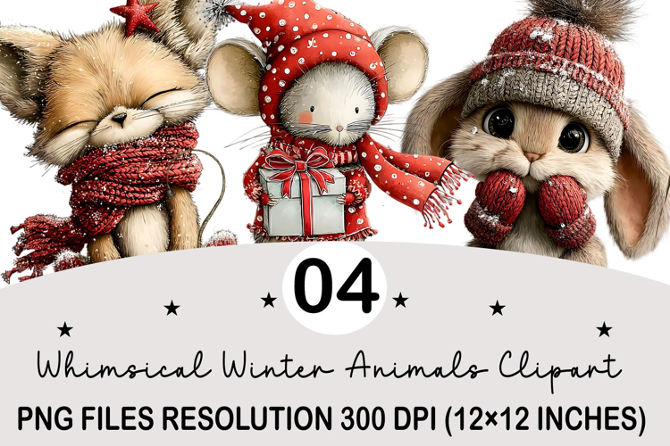 Whimsical Winter Animals Clipart Valentines Day PNG