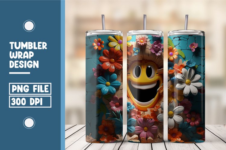 3D emoji with flower tumbler warp design example image 1
