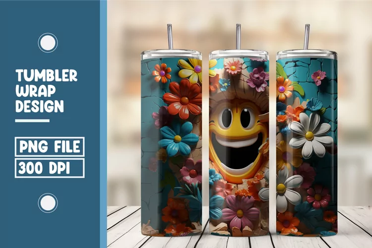 3D emoji with flower tumbler warp design