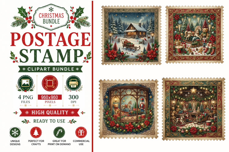 Vintage Christmas Postage Stamp PNG | Retro Holiday Stamp