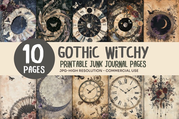 Gothic Moon Magic Junk Journal Pages example image 1