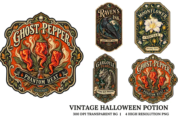 Vintage Halloween Potion PNG Gothic Apothecary Sublimation