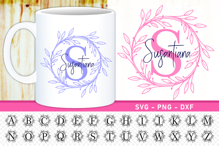 Round Leaves Monogram Split Alphabet Font Letters SVG PNG