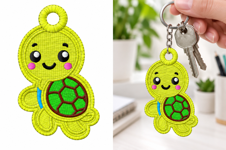 Cute Turtle Keychain Embroidery Design