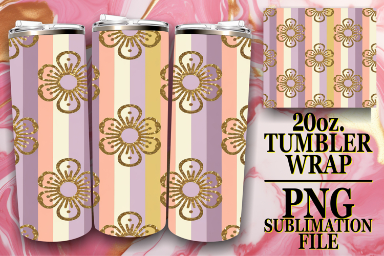 Lively smiles 20oz tumbler wrap, Gold Flower