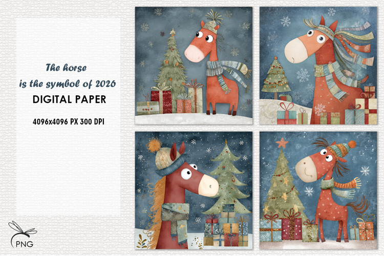 Cute horse digital paper