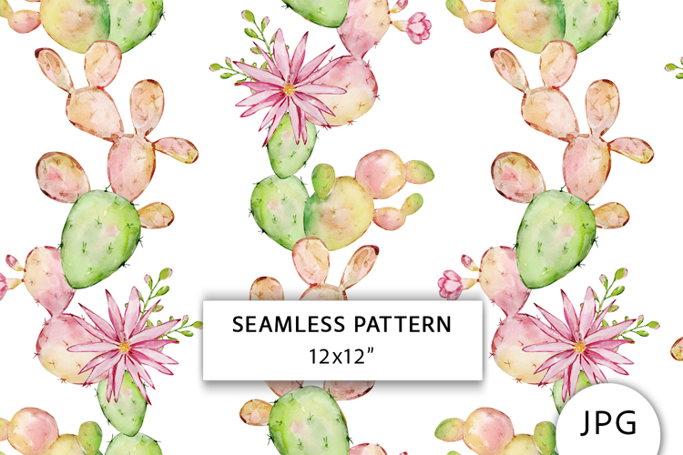 Watercolor Cactus Seamless Pattern