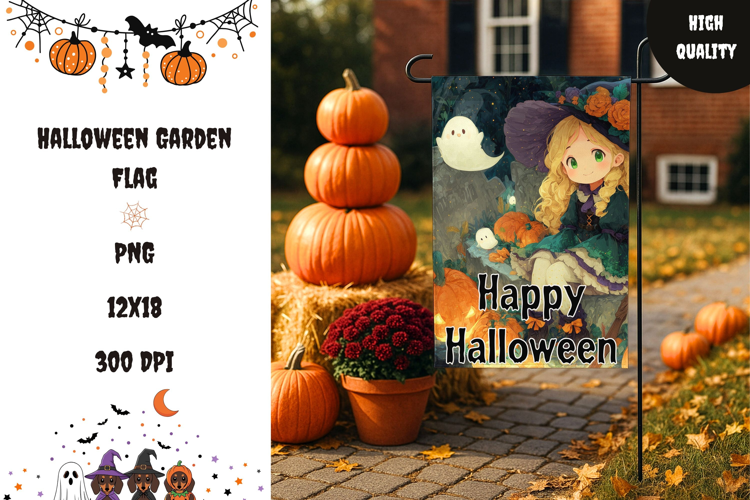 Halloween Witch Garden Flag, Happy Halloween Garden Flag