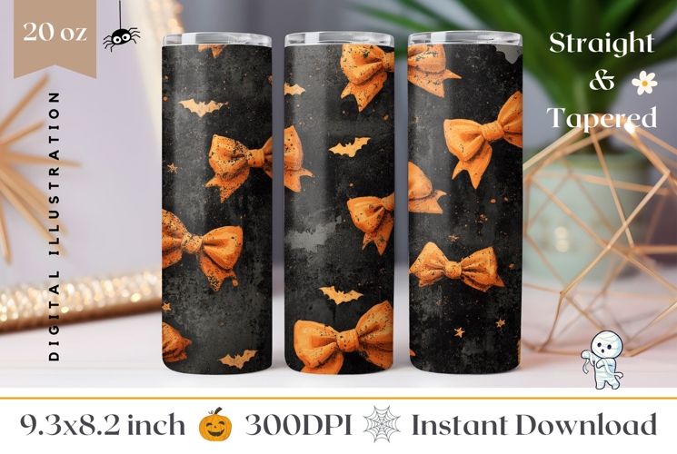 Orange Bows Tumbler Wrap, Cartoon Halloween Tumbler PNG