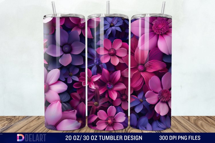 3D Fuchsia and Violet Flowers Tumbler Wrap