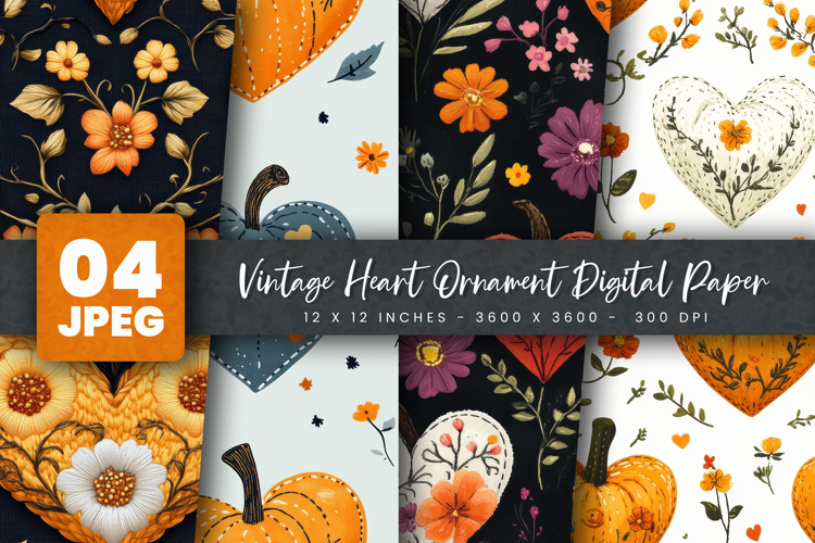Vintage Heart Ornament Digital Paper