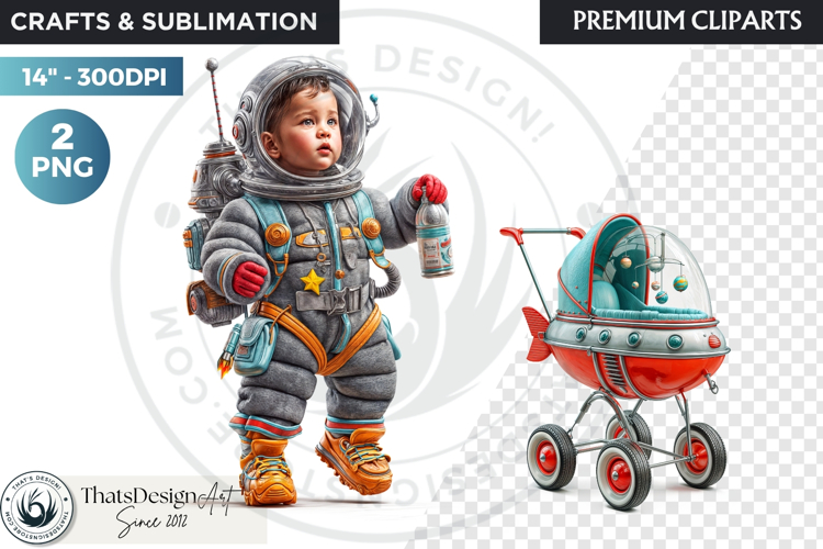 Cute Space Astronaut Clipart, Retro Space Adventure PNG